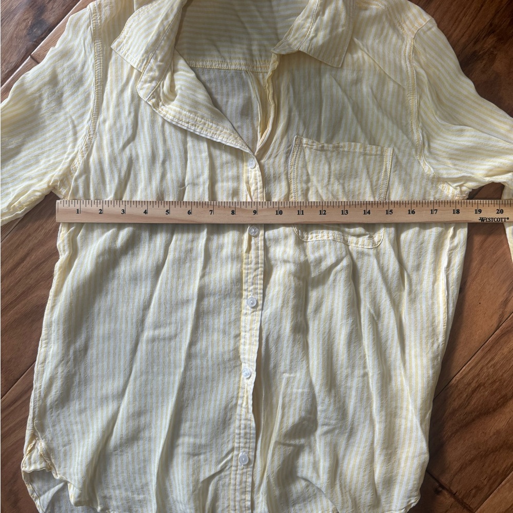 Yellow and White Striped Button up Blouse - Picture 6 of 8